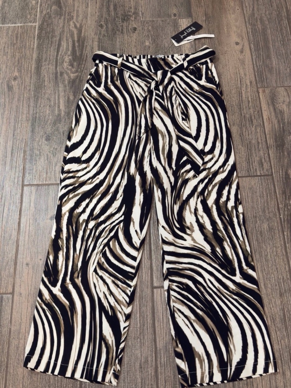Joseph Ribkoff Black, White & Tan Zebra-Print Wide Leg Pants NWT size M (8-10)